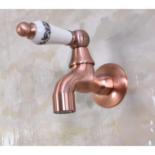 Wall Mounted Antique Red Copper Ceramic Handle Mop Pool Faucet / Sink Cold Water Tap Wav306