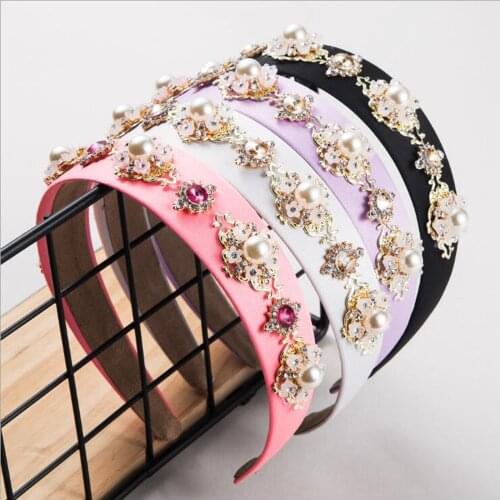 New Vintage Baroque Hairband For Women Shining Rhinestone Pearls Hair Band Luxurious Noble Hair Accessories Adult Headband