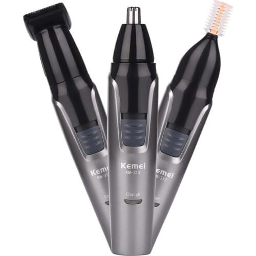 Kemei Rechargeable Nose Hair Shaver Razor Beard Trimmer For Men Grooming Kit 3 In 1 Face Hair Nose Ear Eyebrow Trimmer Machine