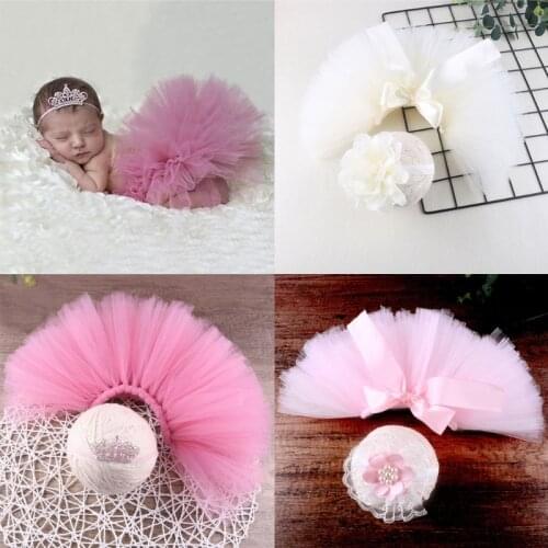 Baby Mesh Tutu Dress Headband Set Newborn Photography Props Clothes Headdress Kit Infants Photo Shooting Accessories Hot