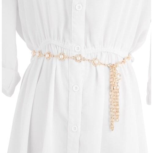 5pcs Wholesale Women Chain Belt Sweet Fashion Metal Floral Belts Dress Accessories Belt Female Retro All-match Belt NS2401