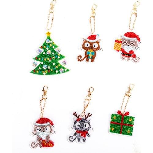 Christmas 5D DIY Diamond Painting Full Special Drill Keychain Kits Mosaic Art Crafts Rhinestone Drawing Jewelry Keyring Pendant