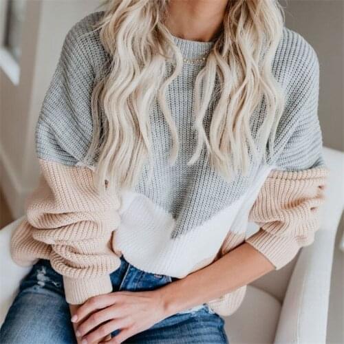 Loose Knitted Sweater Women Jumpers Long Sleeve o-neck Woman Pullovers Sweater 2020 Autumn Winter Color Block Casual Sweater New