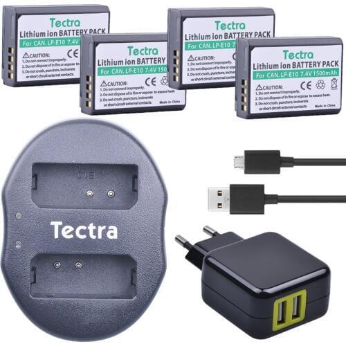 Tectra 4Pcs LP-E10 LPE10 LP E10 Bateria + USB Dual Charger with AC Adapter for Canon 1100D 1200D Kiss X50 X70 Rebel T3 T5