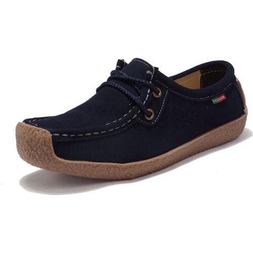 Women Leather Flats Shoes Lace up Sneakers Spring Outdoor Walking Oxford Shoes Female Loafers Casual Suede Flats Stitching