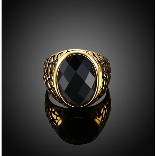 High-End New Locomotive Hip-Hop Ring Fashion Obsidian Cut Ring Mens Punk Jewelry