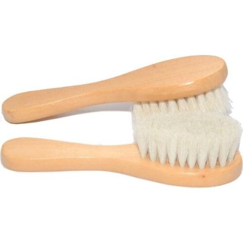 W3JF 2 Pcs/set New Baby Care Natural Wool Wooden Brush Comb Kids Hairbrush Newborn Infant Comb Head Massager