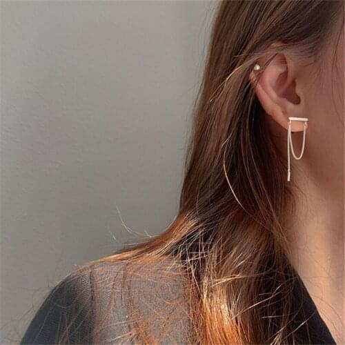 925 Sterling Silver Tassel Long Piercing Stud Earring For Women Party Jewelry Pendientes Accessories Oorbellen eh771