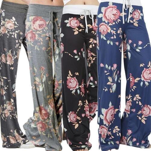Womens New Fashionable Loose Pants Printed Pants Strap Casual Trousers For Women Wild Wide Leg Pants Hot Sale 2019