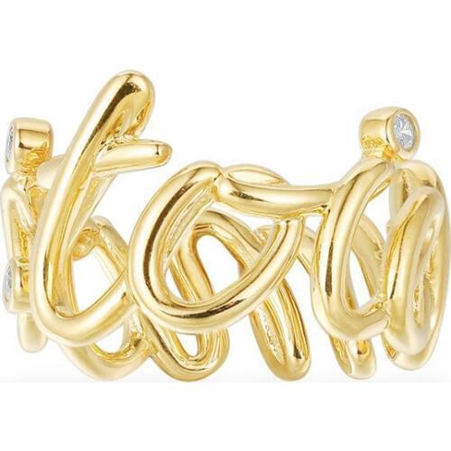 SLJELY June New Fashion 925 Sterling Silver Yellow Gold Color Letter Toi Et Moi Statement Ring Zirocn CZ Women Fine Jewelry