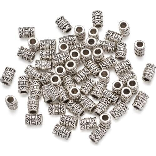 100pcs Antique Silver Color Column Beads Tibetan Style Alloy Beads for Bracelet Necklace for DIY Jewelry Making Accessories
