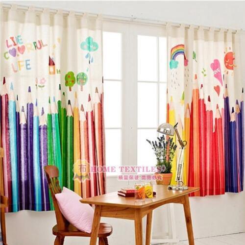 2016 Hot sales high Environmental Cotton Childrens Cartoon Pencil Curtains Height 2.7 high import pigment Characteristics