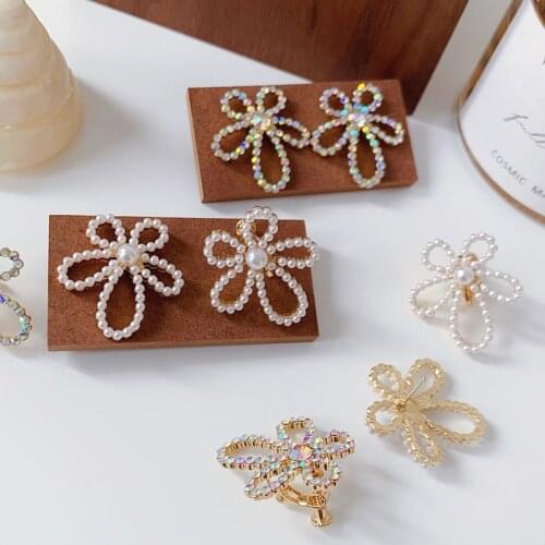 2020 New Summer Elegant Jewelry Fashion Simulated Pearl Flowers Drop Earrings Shiny Crystal Beads Floral Big Long Dangle Earring