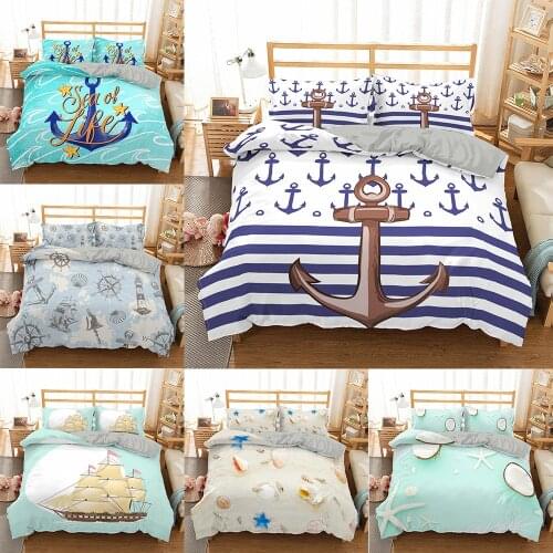 2021 Nautical Ocean Bedding Sets 3D Beach Duvet Cover Bedding Set King Queen Comforter Bedding Sets Bed Linen