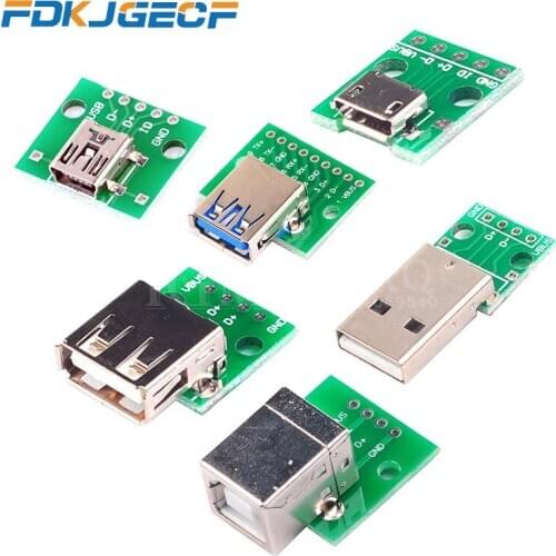 5pcs Micro Mini USB USB A Male USB 2.0 3.0 A Female USB B Connector Interface to 2.54mm DIP PCB Converter Adapter Breakout Board