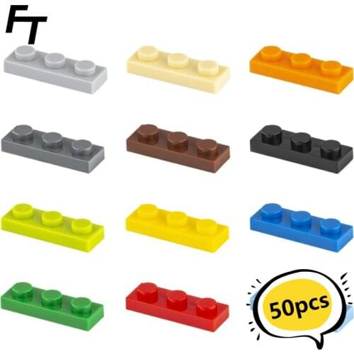 50pcs Small Particle 3623 1x3 Plate Brick Building Blocks Parts DIY Building Block Compatible Creative Gift Building Castle Toy