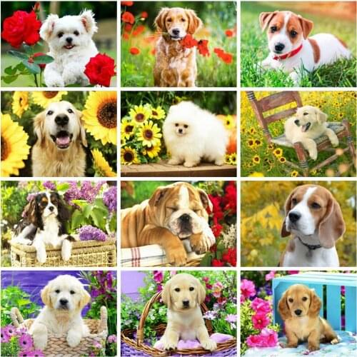 5D DIY Diamond Painting Dog Sunflower Embroidery Golden Retriever Mosaic Diamond Artist Home Decoration