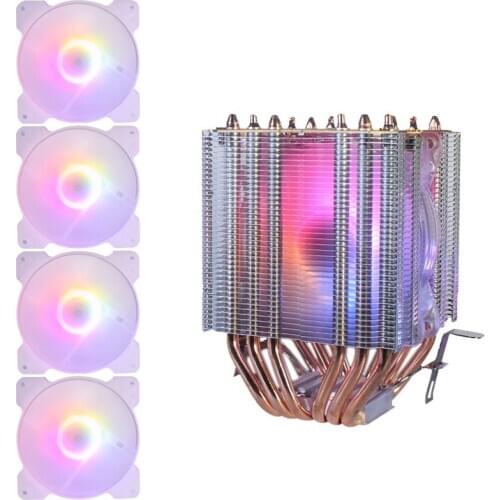 6 Copper Tube CPU Radiator Chassis Fan Synchronous Lighting 1150AMD1366 2011 Crystal Lamp Single Fan+Chassis Fan