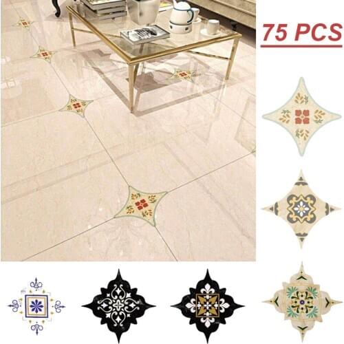 75pcs Peel and Stick Tiles(8*8 cm) Talavera Removable Stickers for Bathroom Wall & Floor Corner Stickers Living Room Floor Decor