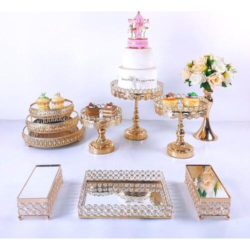 8-10pcs Crystal Cake Stand Set Metal mirror Cupcake stand decorations Dessert Pedestal wedding Party Display cake tray