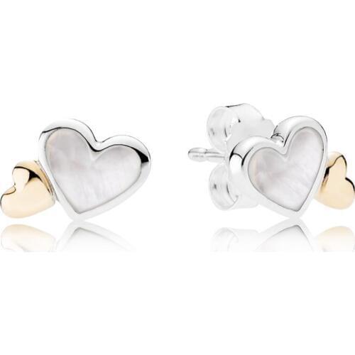 925 Sterling Silver Women Earrings Luminous Double Hearts Sweet Stud Earrings For Women Fine Jewelry