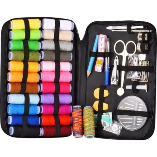 98pcs/set Travel Sewing Box Kit Sewing Thread Stitches Knitting Needles Tools Cloth Buttons Craft Scissor Home Organizer