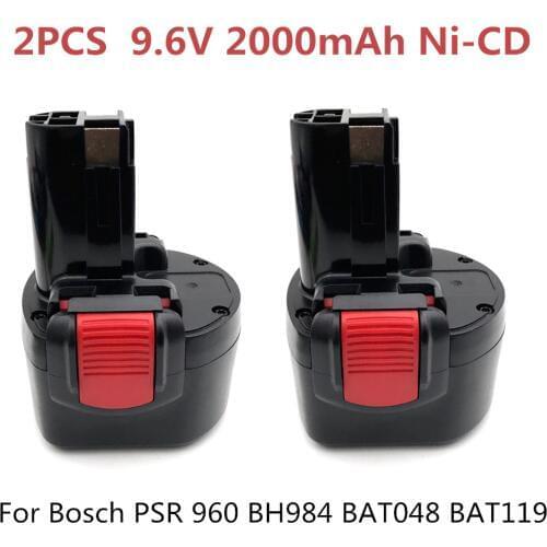 2PCS BAT048 9.6V 2000mAh Ni-CD Rechargeable Battery Power Tools Battery for Bosch PSR 960 BH984 BAT048 BAT119
