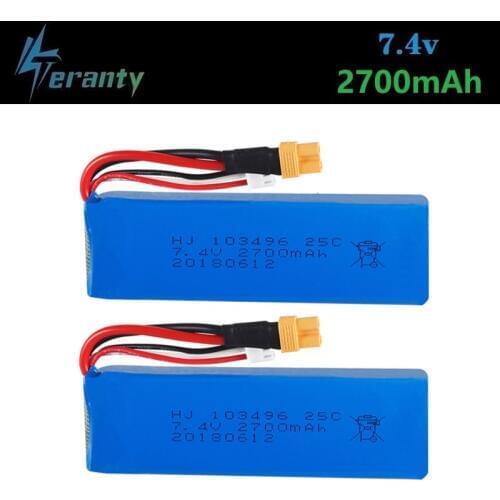 Upgrade 7.4V 2700mAh Lipo Battery for MJX Bugs 3 B3 RC Quadcopter Spare Parts 7.4v Rechargeable Battery Upgrade 1800mah 25C 2Pcs