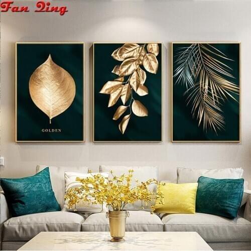 Diamond Embroidery Abstract Golden Plant Leaves 5D DIY Diamond Painting nordic Diamond Mosaic needlework living room decor