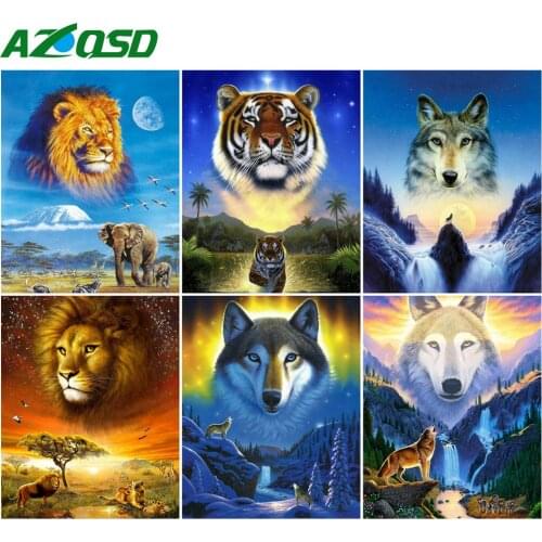 AZQSD 40x50cm DIY Paint By Numbers Wolf Picture For Living Room Home Decoration Coloring By Numbers Animal Handpainted Gift