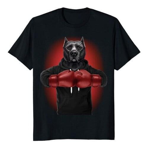 Boxing Black Pit Bull Dog, Martial Arts Warrior, Mens T-shirt