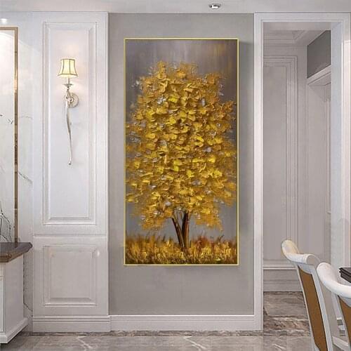 Large Wall Art Handmade Abstract Oil Painting On Canvas Golden Tree Thick Texture Oil Painting For Home Living Room Hotel Decor