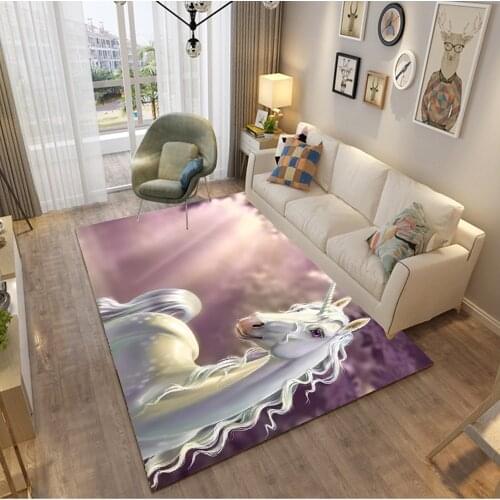 Unicorn 3D Printed Large Carpets For Living Room Bedroom Child Game Area Rug Soft Flannel Cartoon Kids Room Play Crawl Floor Mat