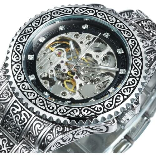 WINNER Mens Watches Top Brand Luxury Hand Engraved Mechanical Man Watch Automatic Vintage Gold Skeleton 2021 Fashion New relogio