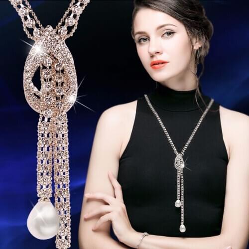 Retro Long Pendant Jewelry Pendant Collocation Female Decorative Luxury Crystal Necklace BRA-5261