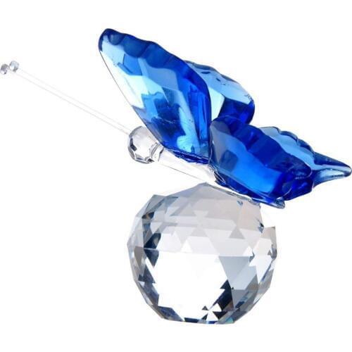 H&D Crystal Flying Butterfly with Crystal Ball Base Figurine Collection Cut Glass Ornament Statue Animal Collectible (blue)