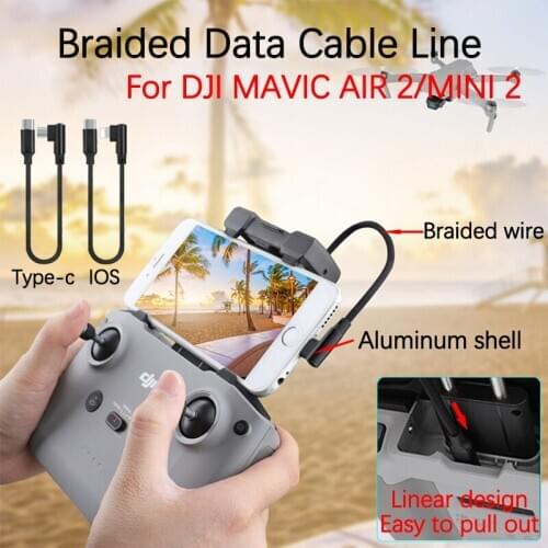 For DJI MAVIC Air 2 Mini 2 Drone Remote Control Braided Data Cable Phone Tablet IOS Type-c Port Connection OTG Line Accessories