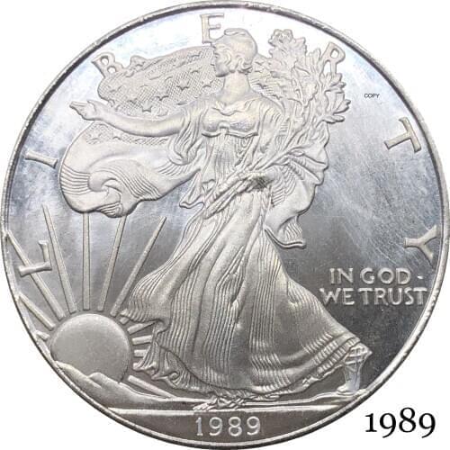 United States America 1989 S In God We Trust 1 OZ Fine Silver Bullion Eagles One Dollar Silver Plated Copy Commemorative Coin