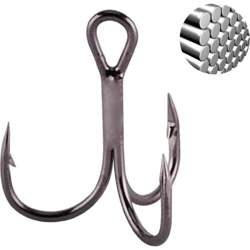 Hot Selling 10Pcs Three Hooks High Carbon Steel Black Treble Overturned Hooks Saltwater Bass Fishing Tackle Accessories Tool