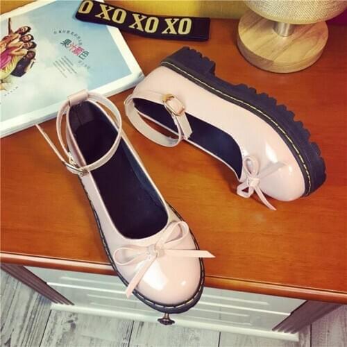Cute Lolita Shoes School Students Girly Girl JK Shoes PU Leather Bowknot Mary Jane Shoes Platform Ankle-strap Shoes