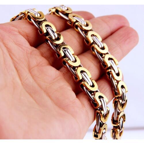 6/8/11mmFashion Jewelry Stainless Steel Necklace Or Bracelet Men Women Silver Color&Gold Flat Byzantine Link Chain 7-40" Hotsale