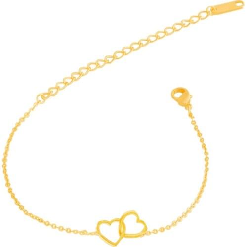 Fashion Stainless Steel Bracelet Femme Women Double Heart Gold Color Bijoux Femme Bracelet Jewelry friend Charm gift 2020
