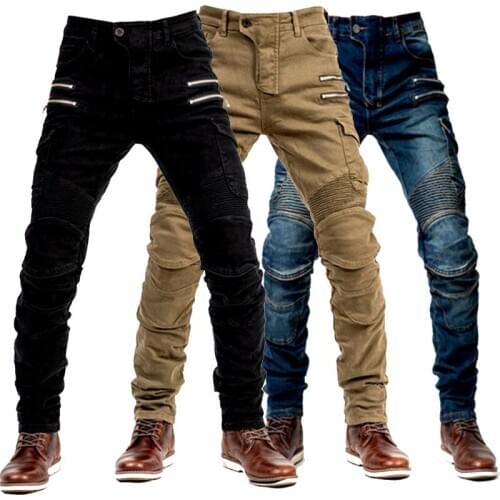 M-5XL Khaki Motorcycle Pants Men Moto Jeans Zipper Protective Gear Riding Touring Black Motorbike Trousers Blue Motocross Pants