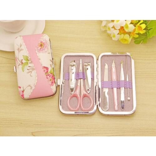 50sets 7 in 1 Rattan Flower Printing Nail Clipper Scissor Kit Woman Pedicure Manicure Set Wedding Favors Gifts SN1042