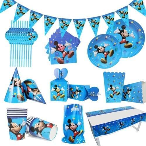 Cartoon Disney Mickey Mouse Theme Kids Favor Birthday Pack Event Party Cups Plates Baby Shower Disposable Tableware Supplies