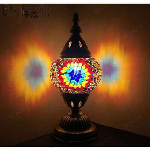 Mediterranean Style Table Lamps Vintage Turkish Stained Glass Led Desk Light Fixtures Restaurant Bedroom Bedside Lamp Home Decor