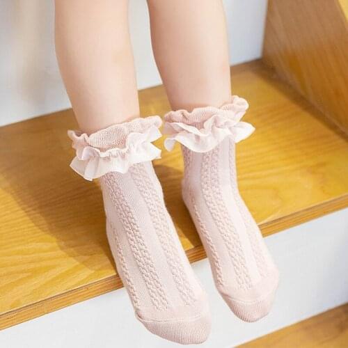 3 Pairs Girls Socks Spring Cotton Children Dance Socks Mesh Trendy Elastic White Lace Flowers Ruffle Kids Cute Princess Socks