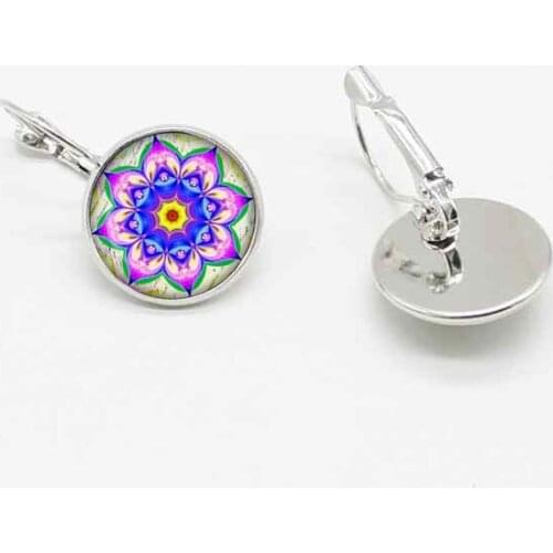 New retro mandala flower crystal glass French earrings ear hook jewelry