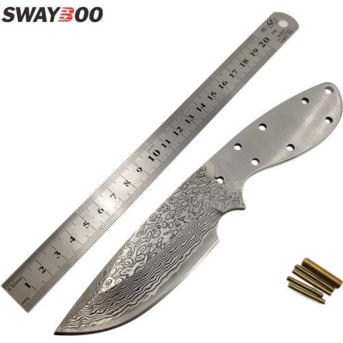 Swayboo Damascus Steel Blade VG10 Stainless Steel Handle DIY Semi-finished Product Edged Fixed Blade Knife Copper Umbrella Hole