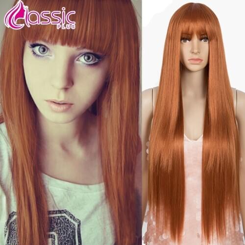 Wig For Black Women Long Straight Synthetic Wig With Bang Natural Orange Black Wig Heat Resistant Fiber Classic Plus Cosplay Wig